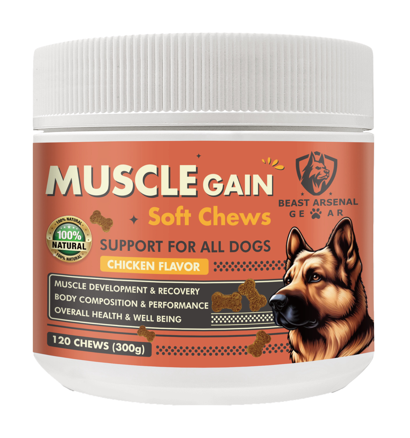 Muscle Gain Soft Chews - Muscle Development, Strength, Performance & Recovery for Dogs